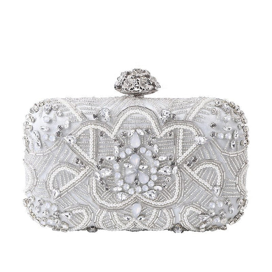 Opal Beaded Bridal Wedding Clutch| White Wedding Crystal Clutch| Bridal Clutch Bag