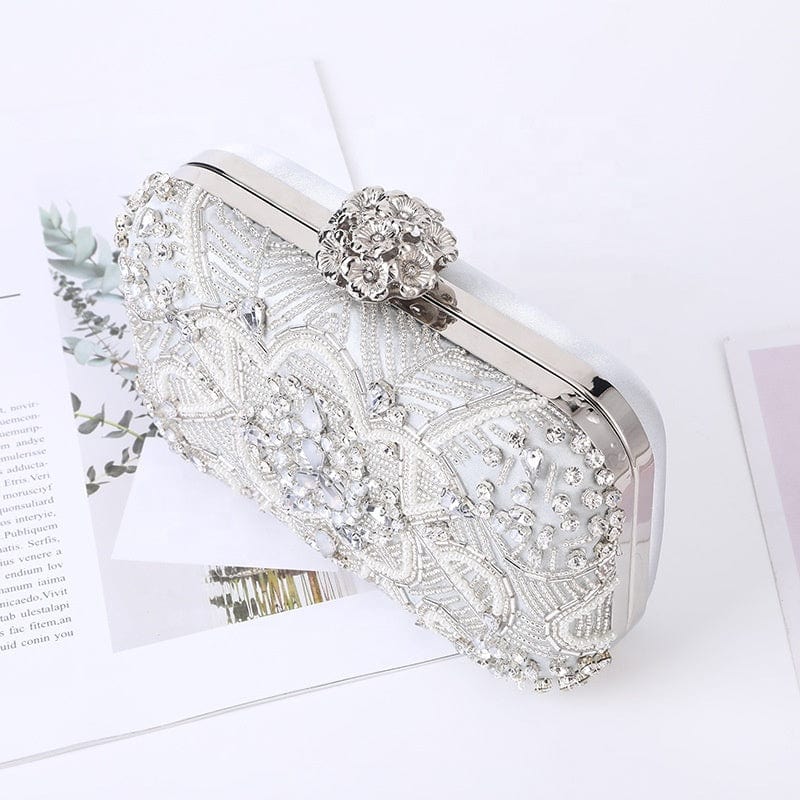 Opal Beaded Bridal Wedding Clutch| White Wedding Crystal Clutch| Bridal Clutch Bag