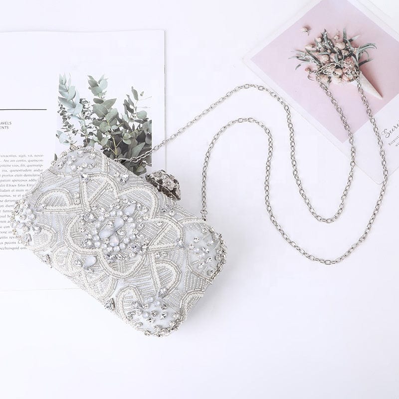 Opal Beaded Bridal Wedding Clutch| White Wedding Crystal Clutch| Bridal Clutch Bag