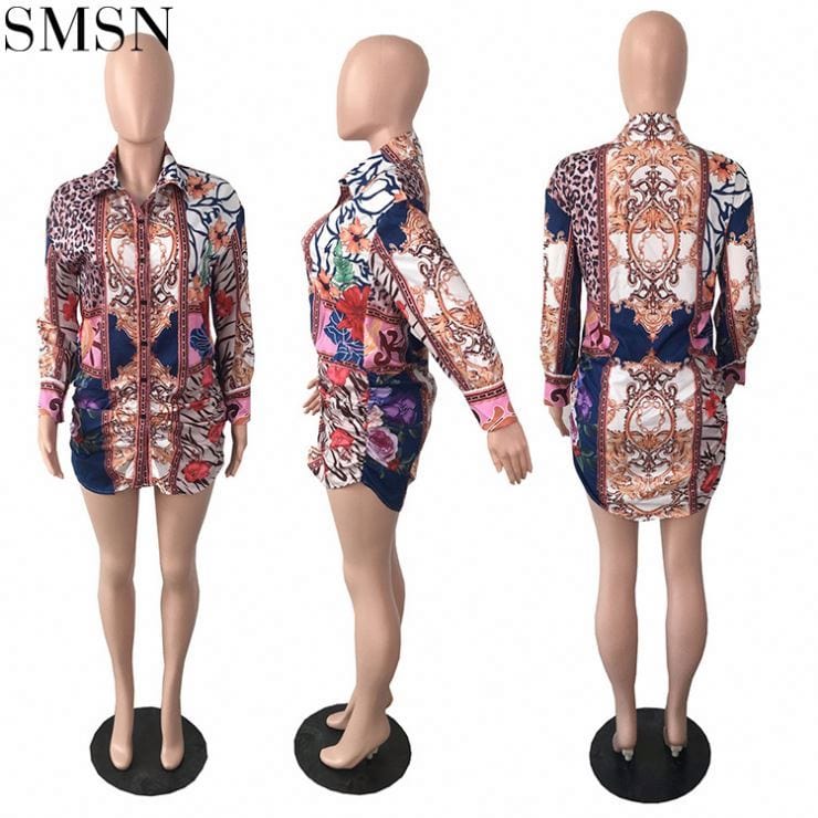 OSINA Latest Design Printed Irregular Cardigan Dress Skirt T Shirt Dress Fall Clothing For Women