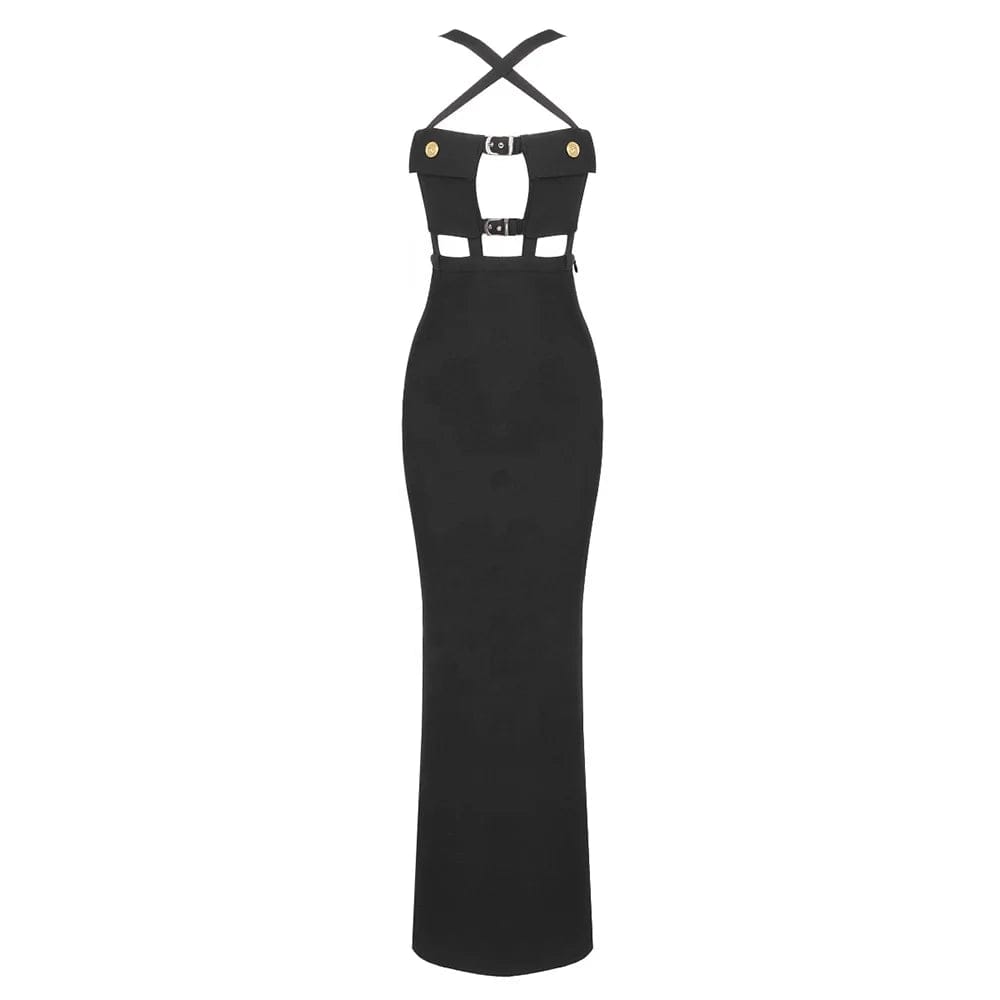 OUDINA 2024 Ladies Suspender Cross Halter Pocket Elastic Bandage Women's Evening Dresses Elegant Long Dress For Women