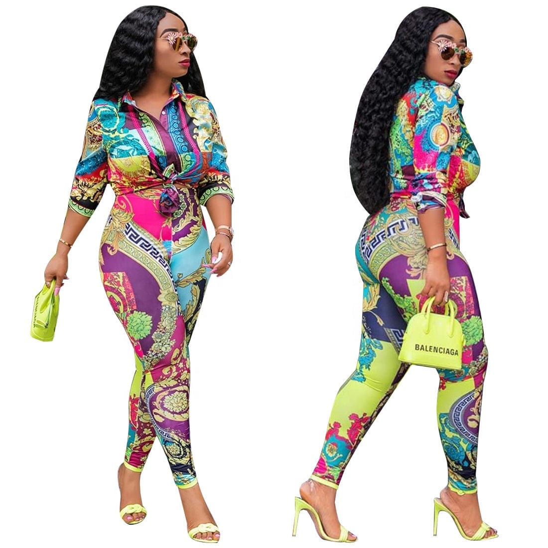 OUDINA Boutique In Stock Fashion Womens Clothing Digital Printing Two Piece Set Women's Sets