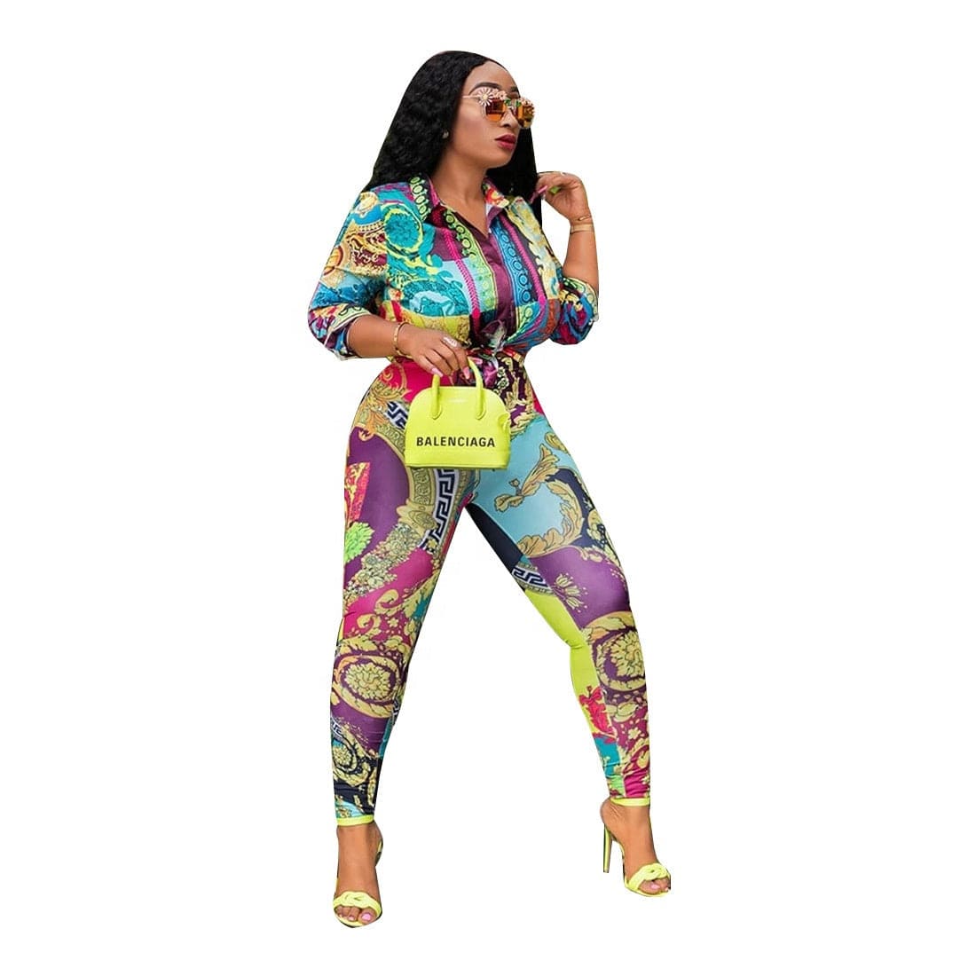 OUDINA Boutique In Stock Fashion Womens Clothing Digital Printing Two Piece Set Women's Sets