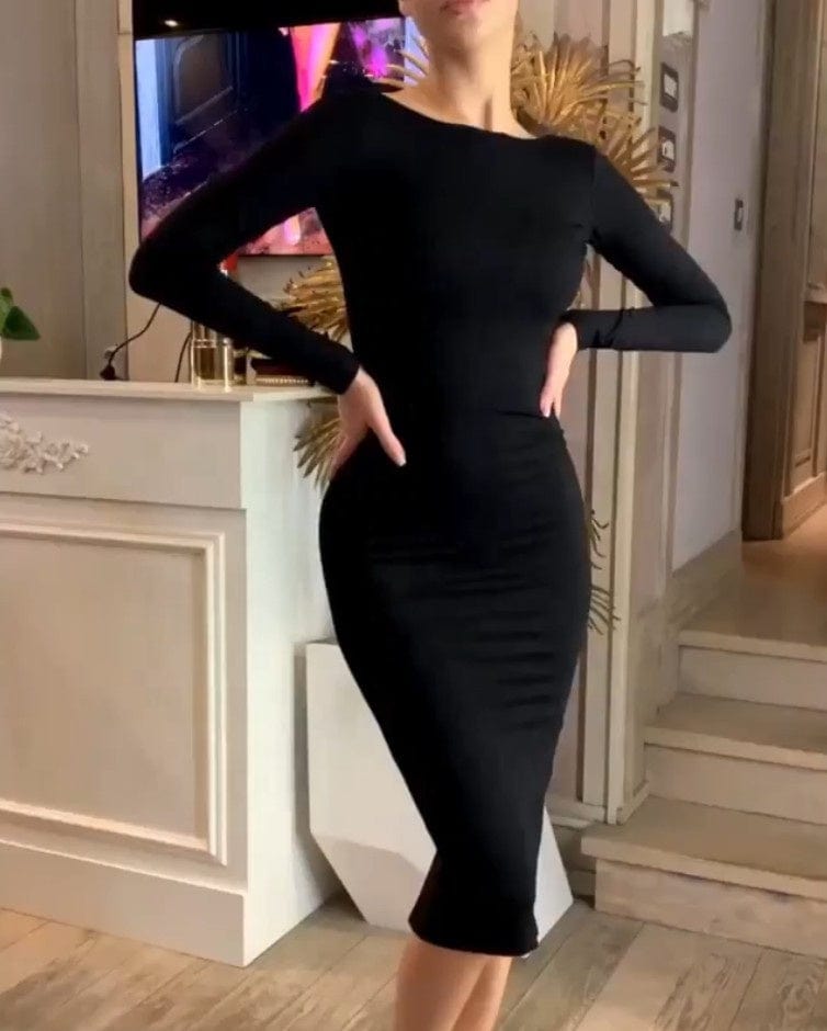 OUDINA Fashion Elegant Casual Zipper Female Evening Dress Women's Ladies Long Sleeve Bodycon Long Bandage