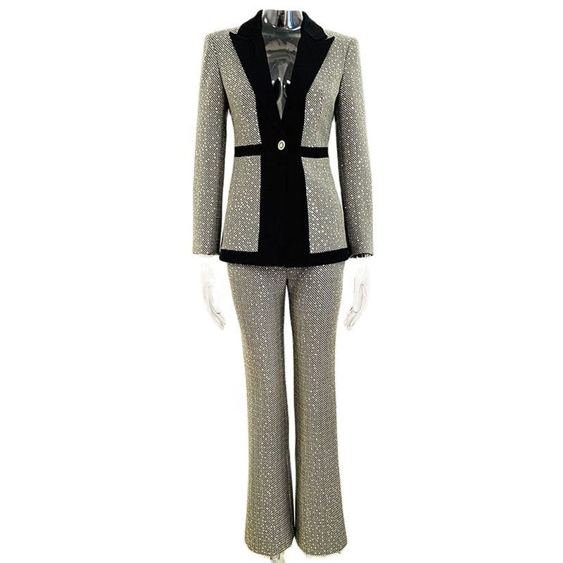 OUDINA Good Quality Plaid Sequin Womens Coat Suits And Blazer Trousers Two Piece Pants Blazers For Women Suit