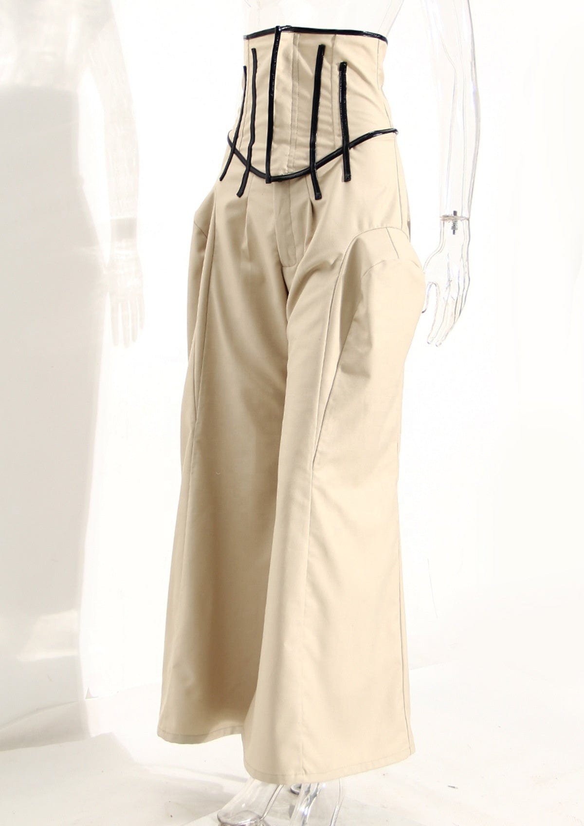 OUDINA Guangzhou Original Design Female Adjustable Fishbone  Women Casual Wide Leg Pants High Waist Khaki Trousers For Ladies