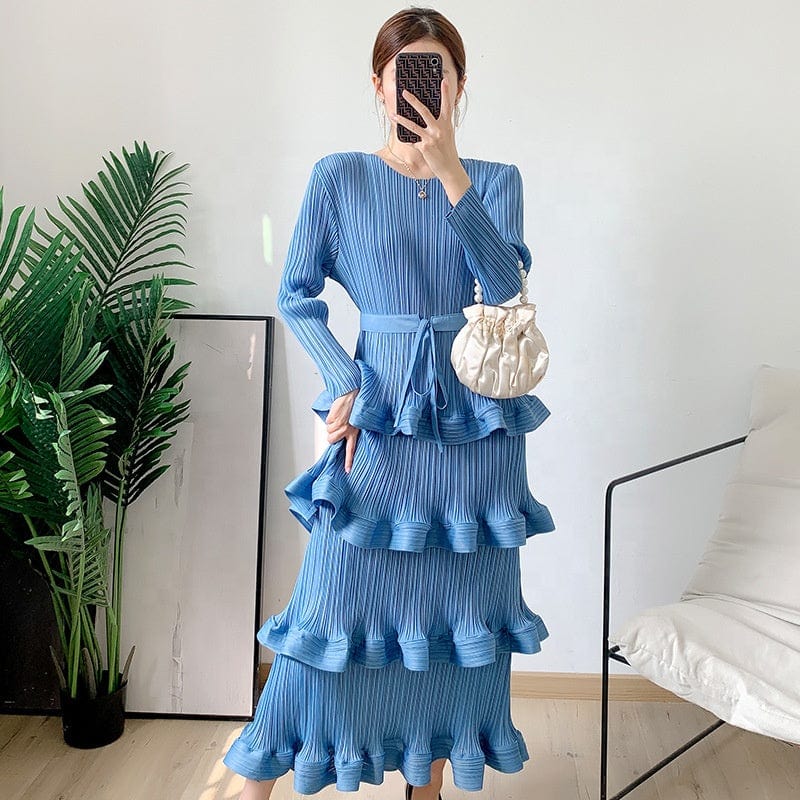 OUDINA high End Fashion Temperament Elegant Plus Size Pleated Dress Elegant Casual Women Dresses