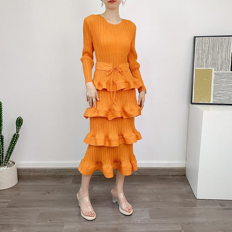 OUDINA high End Fashion Temperament Elegant Plus Size Pleated Dress Elegant Casual Women Dresses