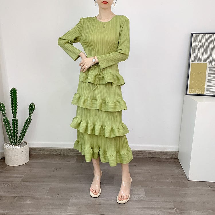 OUDINA high End Fashion Temperament Elegant Plus Size Pleated Dress Elegant Casual Women Dresses