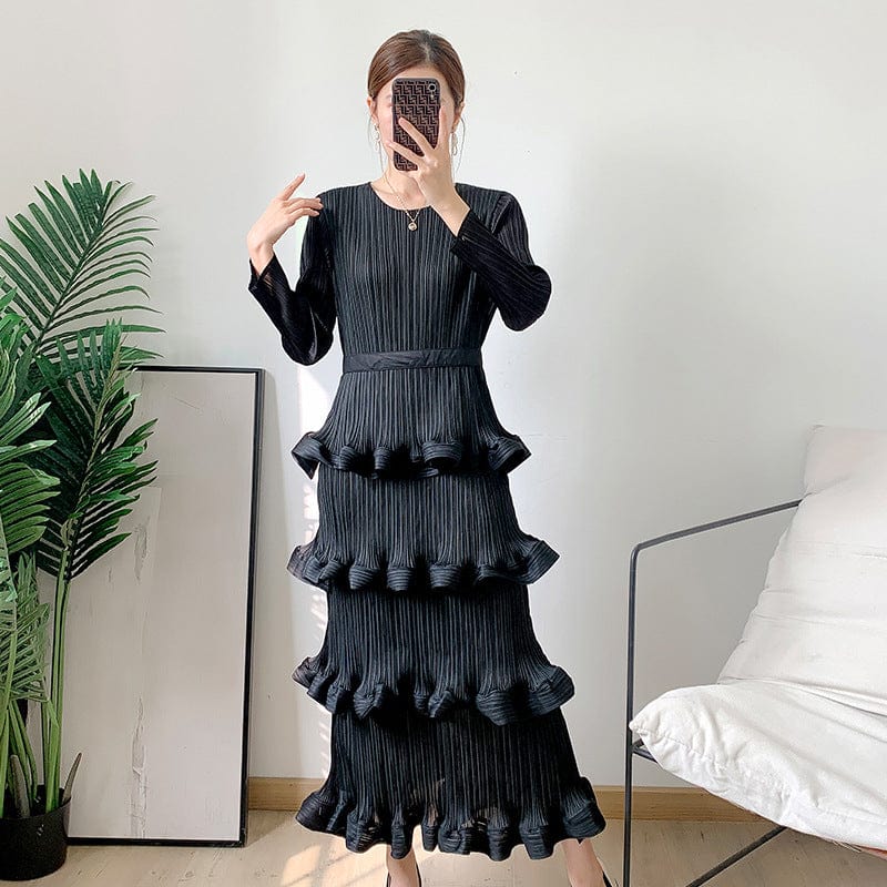 OUDINA high End Fashion Temperament Elegant Plus Size Pleated Dress Elegant Casual Women Dresses