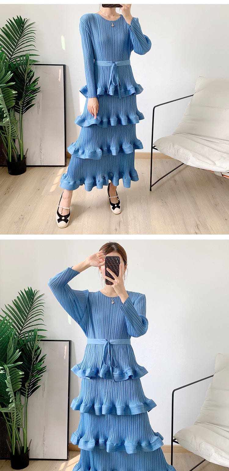 OUDINA high End Fashion Temperament Elegant Plus Size Pleated Dress Elegant Casual Women Dresses