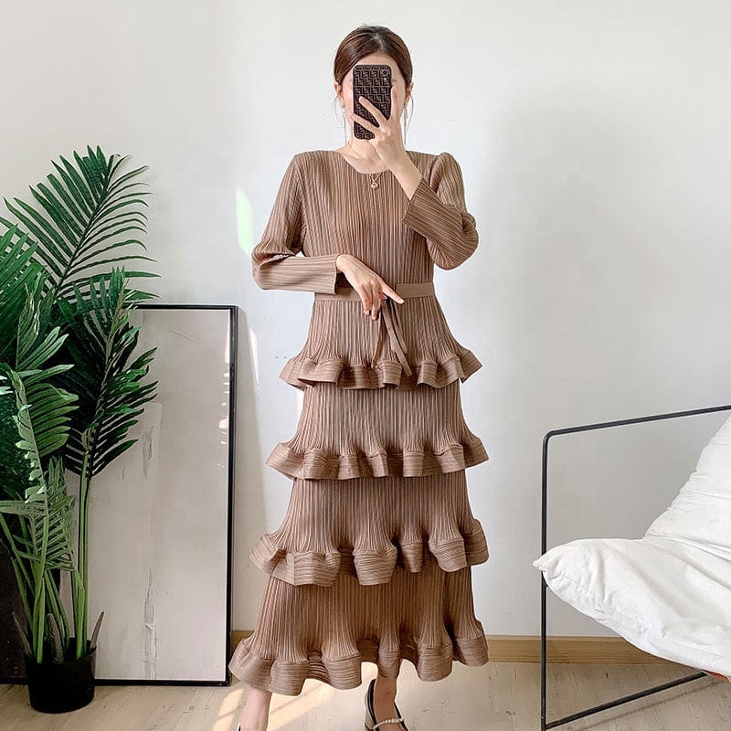 OUDINA high End Fashion Temperament Elegant Plus Size Pleated Dress Elegant Casual Women Dresses