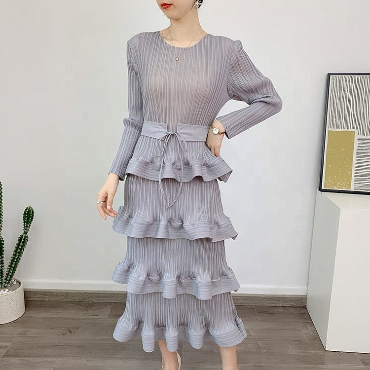 OUDINA high End Fashion Temperament Elegant Plus Size Pleated Dress Elegant Casual Women Dresses