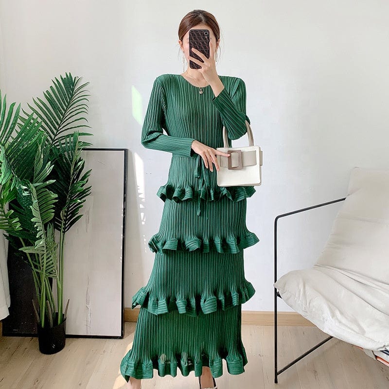 OUDINA high End Fashion Temperament Elegant Plus Size Pleated Dress Elegant Casual Women Dresses