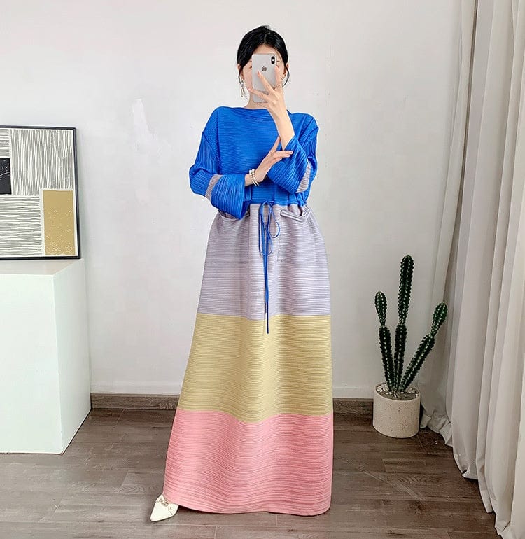 OUDINA New Fashion Pleated Plus Size Oversized Long Sleeve Maxi Dress Women Muslim Casual Women's Dresses