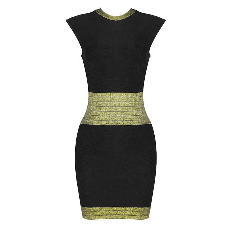 OUDINA New Luxury Round Neck Bronzing Pattern Nightclub Dresses Mini Sleeveless Bandage Dress