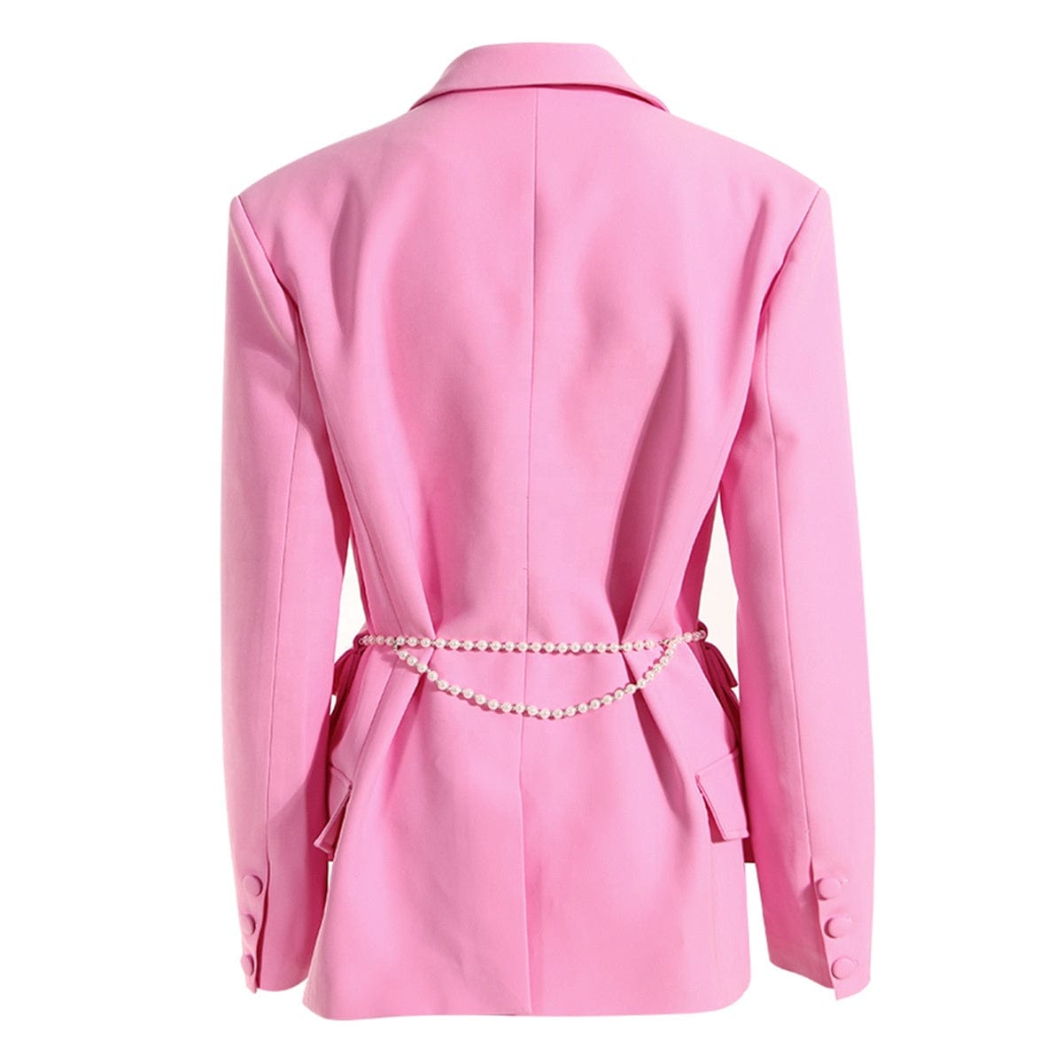 OUDINA New Pink Pearl Chain Large Pocket Women's Suits Tuxedo Elegant Blazer Women