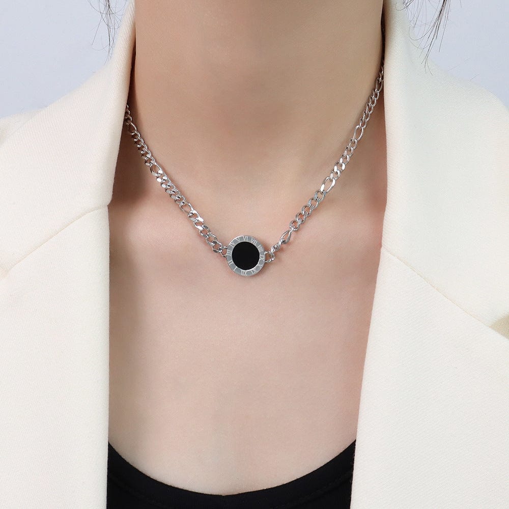 P1111 steel necklace 38 5cm New Trend Young Women's Roman Numerals Round Plate Titanium Steel Necklace Jewelry