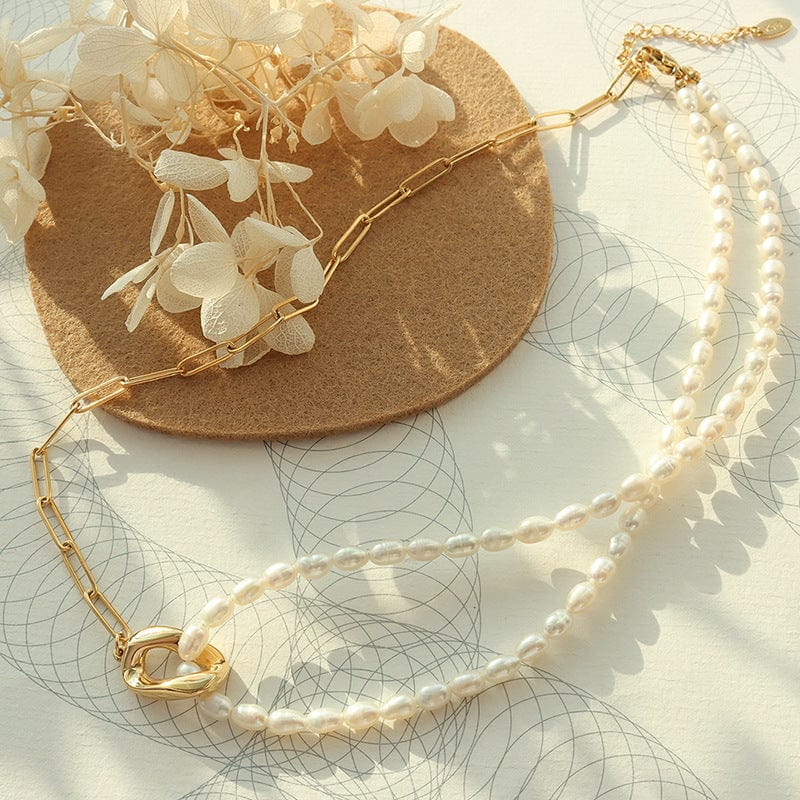 P119 gold necklace 40 5cm Jewelry Wholesale No Fade Fashion Freshwater Pearl Patchwork Necklace Waterproof Gold Jewelry