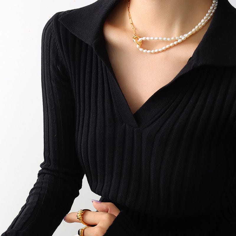 P119 gold necklace 40 5cm Jewelry Wholesale No Fade Fashion Freshwater Pearl Patchwork Necklace Waterproof Gold Jewelry