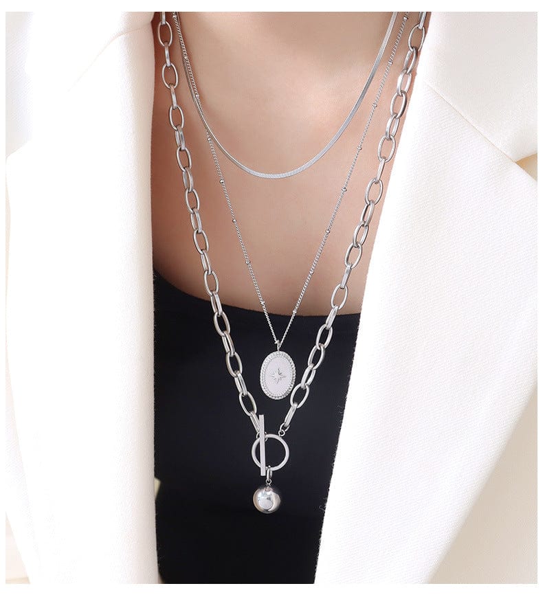 P353 steel OT buckle necklace 60cm OT Buckle Necklaces for Women Fashion Creative Round Beads Wedding Jewelry Fine Gifts