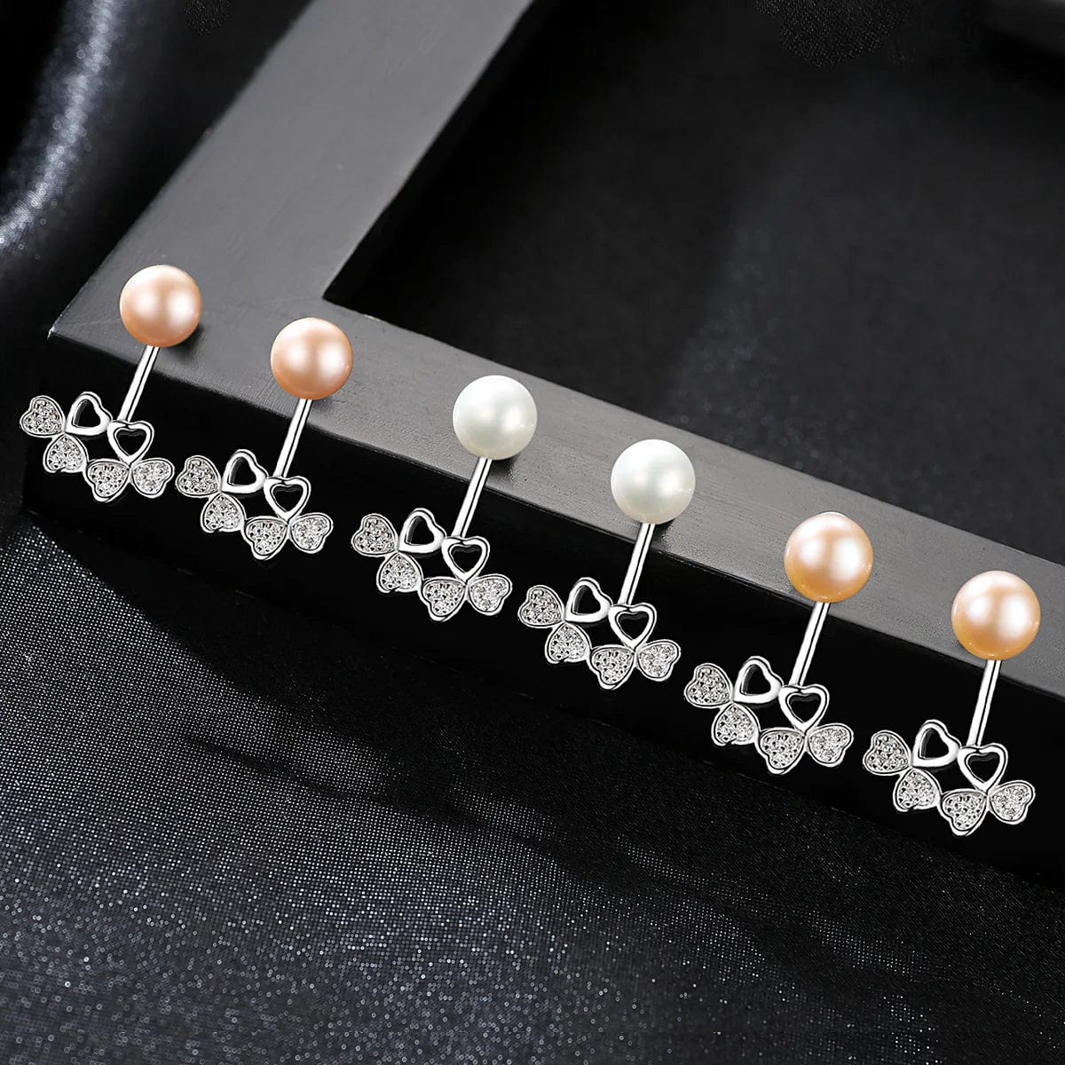 PAG&MAG Women Fine Jewelry 925 Silver Elegant Bow-Knot Pendant Freshwater Natural Pearl Stud Earrings