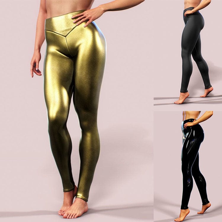 PDEP 2022 sexy metallic women shining gym sport leggings high waist tight girls sexy butt lifting leggin pants