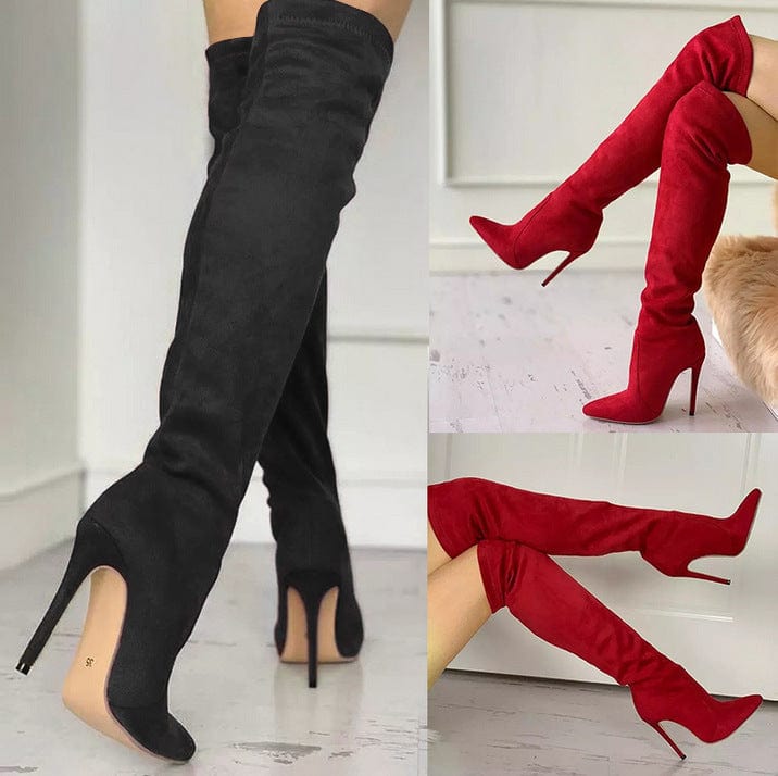 PDEP  2022 soft over the knee high heel boots for women black fashion wide zipper  women boots heels shoes