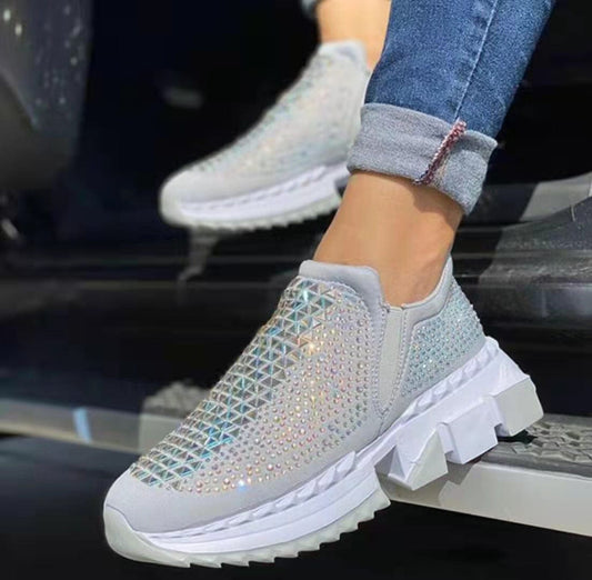 PDEP 2022 Spring Fashion Rhinestone Women Running Sports Sneakers Chunky Sole Slip-On Causal Women Sneakers