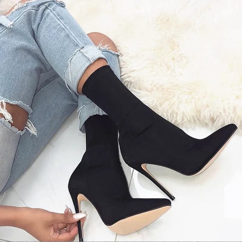 PDEP Fashion Good Quality Pointed Toe Stiletto Super High Heel Knight Ankle Dress Boot Women Ladies Shoes Botte Femme Thin Heels