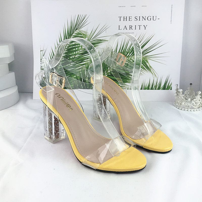 PDEP new arrival ankle buckle strap women thick heels dress shoes transparent heels sandals clear heel for women