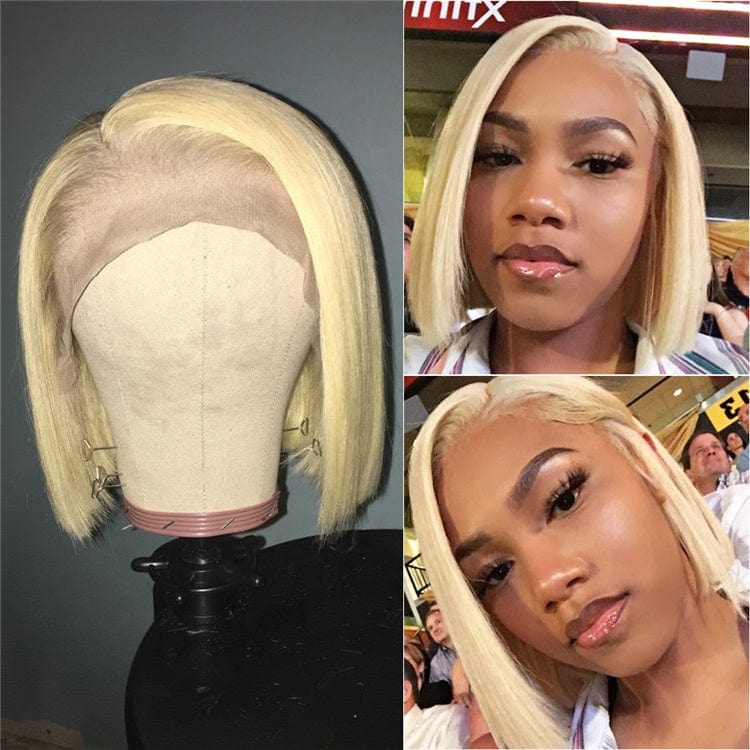 Perruque Cheveux Humain Hair Blonde #613 130% Density Short Bob Wigs with Baby Hair Lace Front Wig