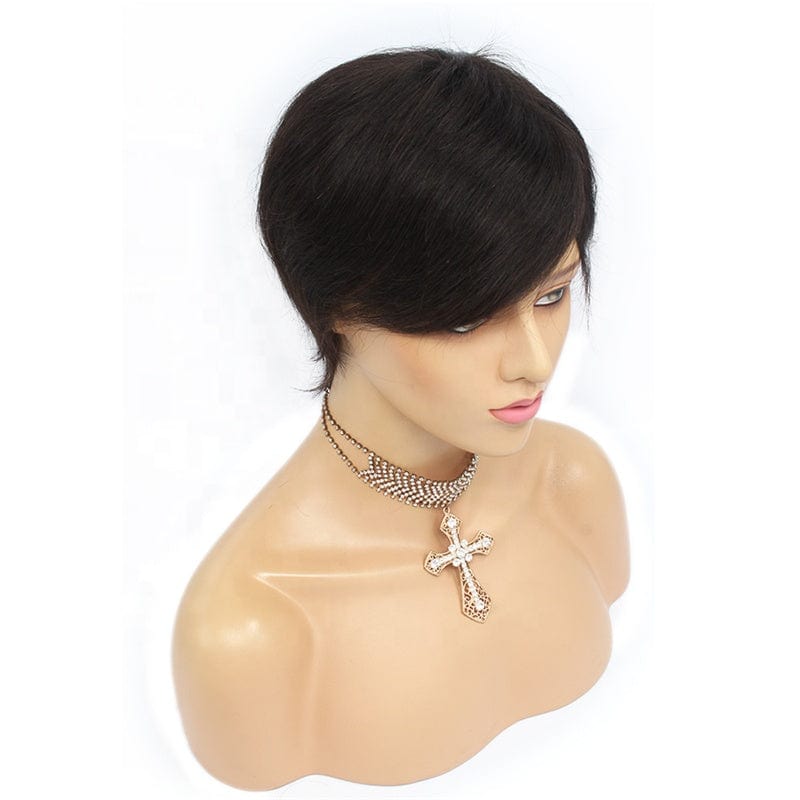 pictures length / Black Capless Wigs Short Straight No Lace Wig Human Hair Machine Made Wig