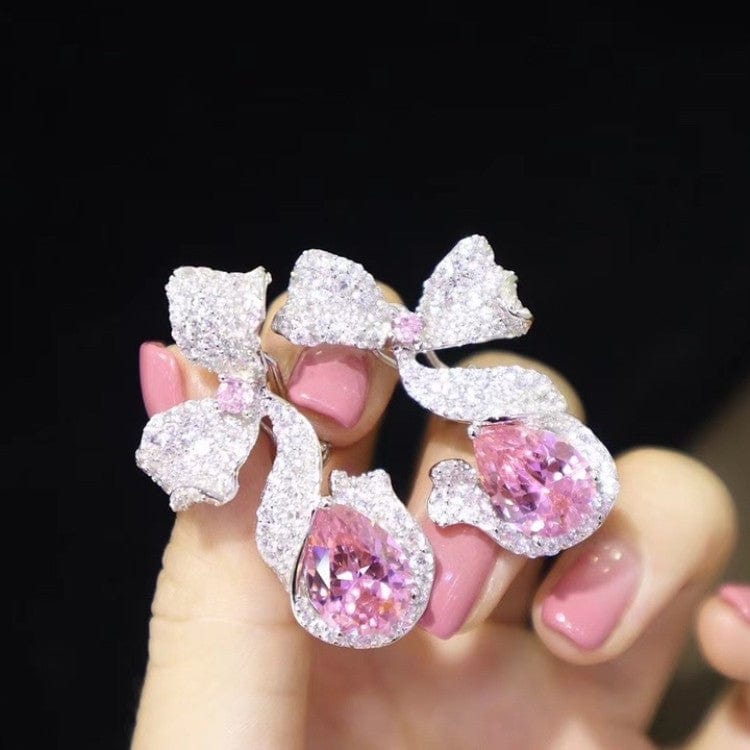 Pink New style 5A Zircon butterfly ice cut fashion custom diamond  pendant earrings for woman