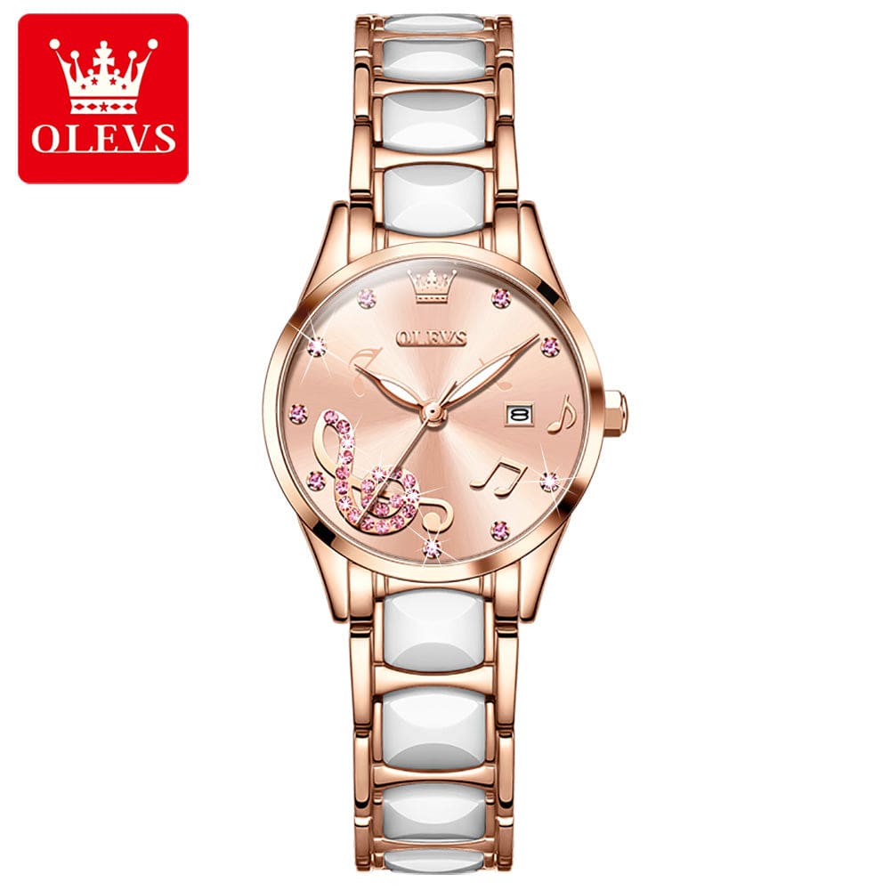 Pink OLEVS 3605 Creative Watch Women  Ceramic Bracelet Watches Female Clock Watches Ladies