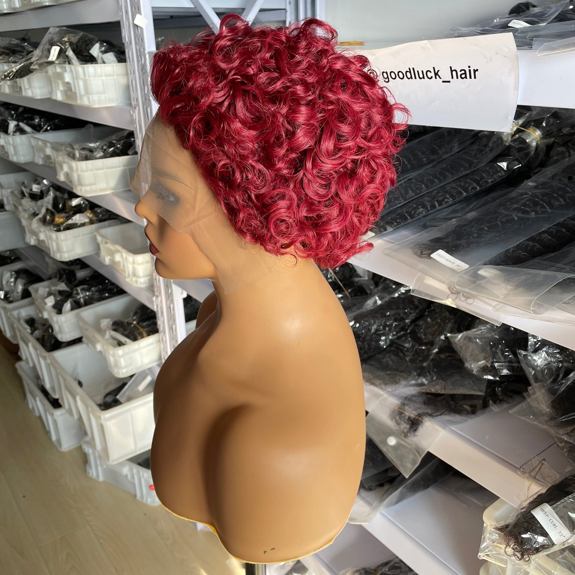 pixie cut / 99j Goodluck factory wholesaleIndian 100% Remy Raw Hair Short Pixie Curly Human Hair Wig Bob Wigs 8 Inch Full machine made pixie wig