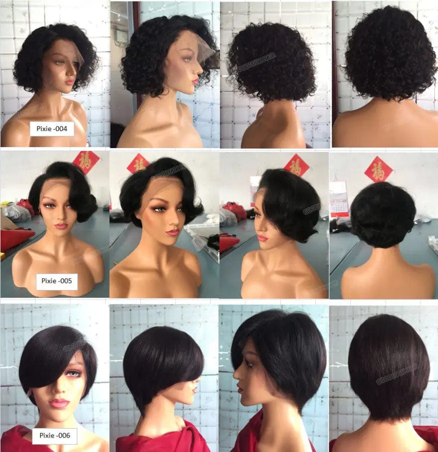 pixie cut / AS PICTURE Goodluck black ST Perruque Curly Bob Short Pixie