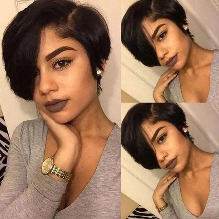 pixie cut / AS PICTURE Goodluck black ST Perruque Curly Bob Short Pixie