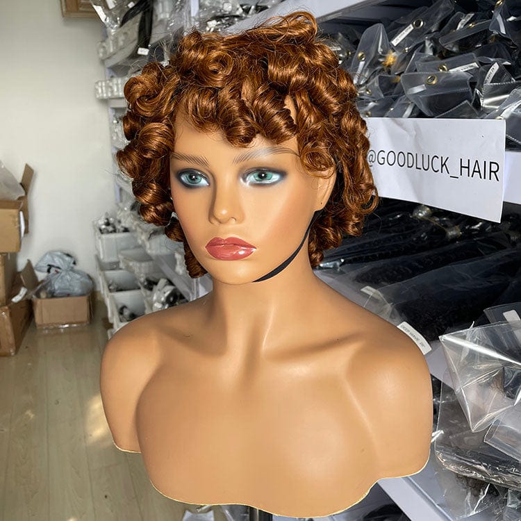 pixie cut / egg 4/30# Goodluck factory wholesaleIndian 100% Remy Raw Hair Short Pixie Curly Human Hair Wig Bob Wigs 8 Inch Full machine made pixie wig