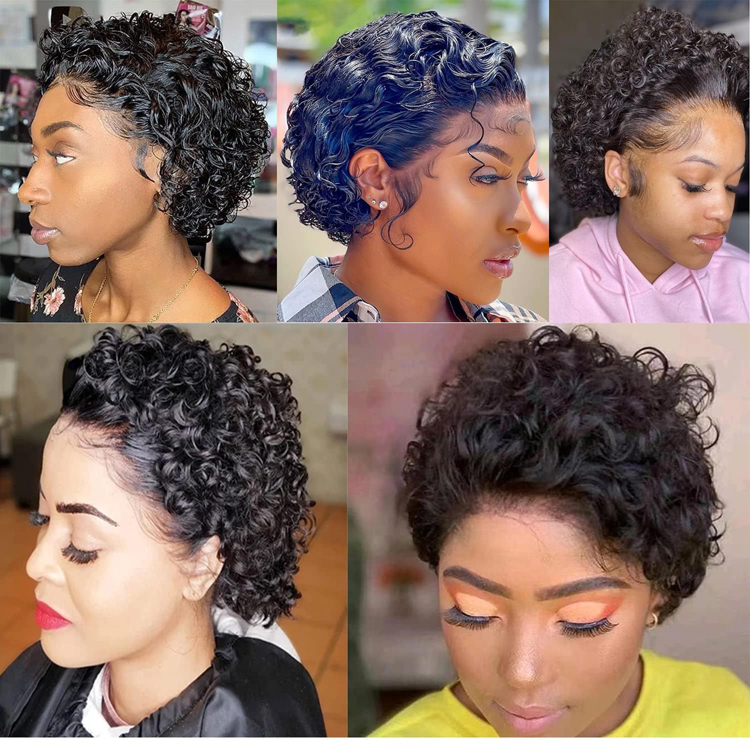 pixie cut / natural Goodluck factory wholesaleIndian 100% Remy Raw Hair Short Pixie Curly Human Hair Wig Bob Wigs 8 Inch Full machine made pixie wig