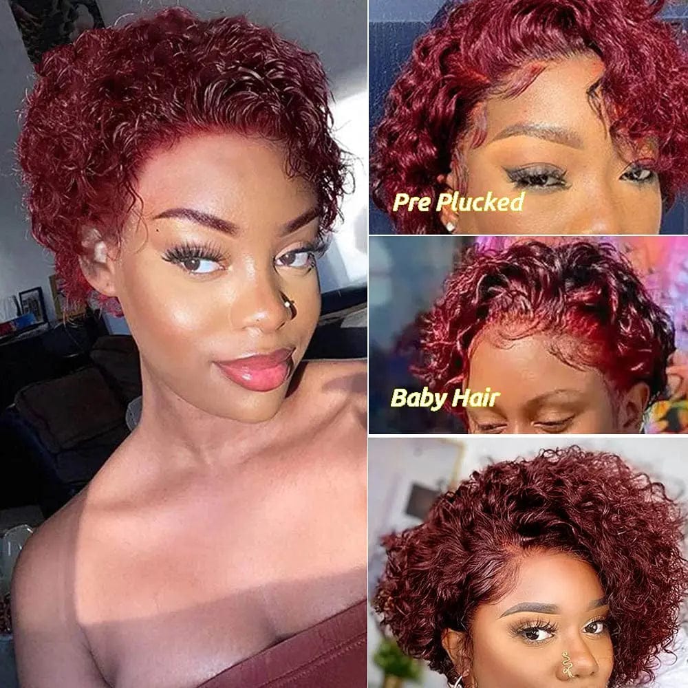 Pixie Cut Short Curly Bob 99J Burgundy Raw