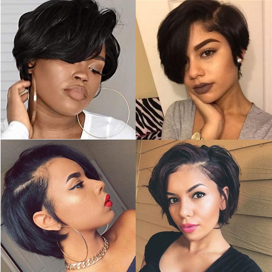 Pixie Cut Short Lace Front Human Hair Wigs For Women 13X4x1 T-part wig Straight Lace Front Natural Remy 150 Brazilian