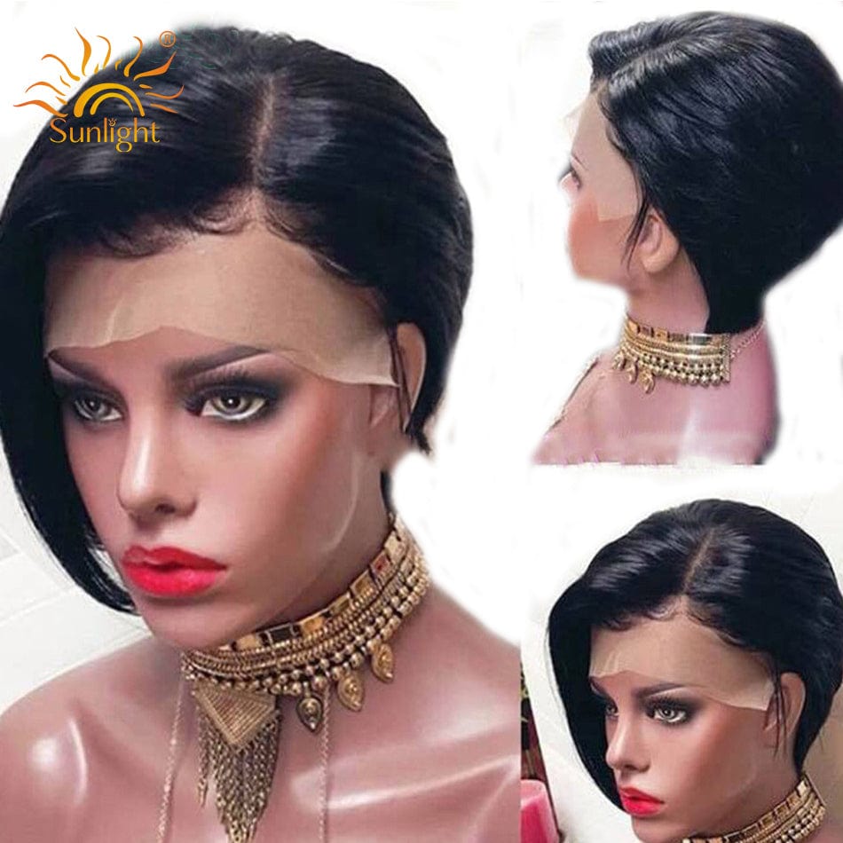 Pixie Cut Short Lace Front Human Hair Wigs For Women 13X4x1 T-part wig Straight Lace Front Natural Remy 150 Brazilian