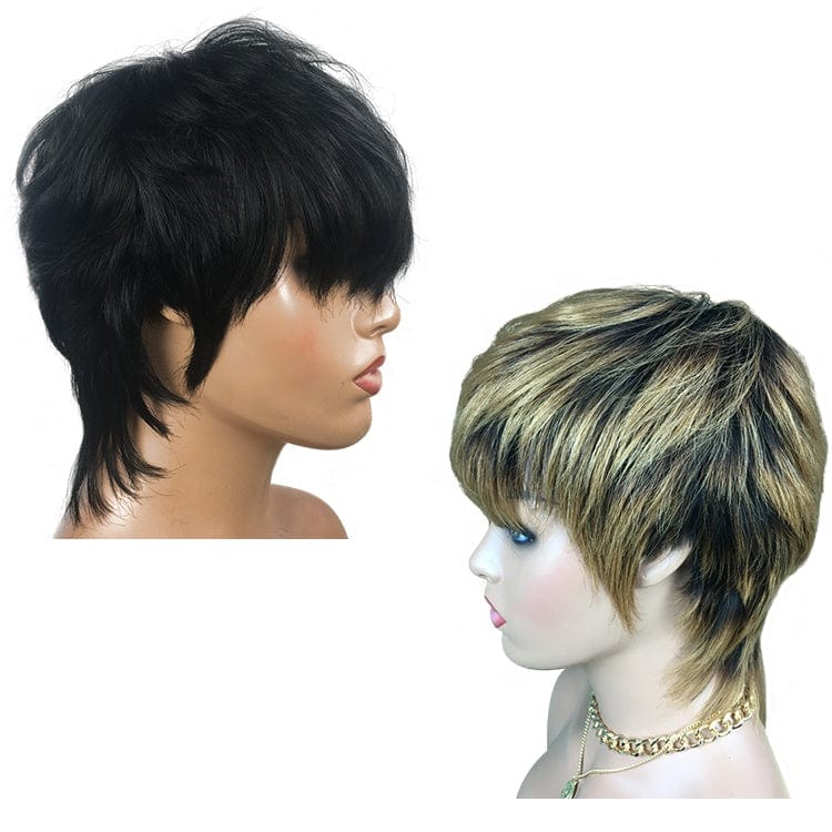 Pixie Cut wig Black 1b/27 Honey Blonde Short Virgin Human Hair None lace Machine made wigs