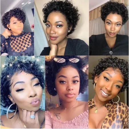 Pixie Cut Wig Short Curly Human Hair Wigs 180 Density Full Lace Wig With  Remy Brazilian  For Women Have Natural Hairline