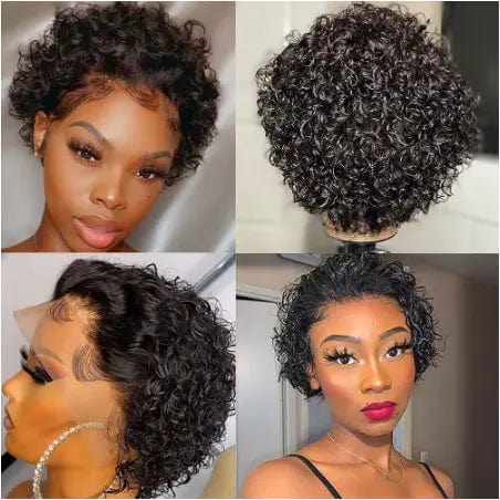 Pixie Cut Wig Short Curly Human Hair Wigs 180 Density Full Lace Wig With  Remy Brazilian  For Women Have Natural Hairline