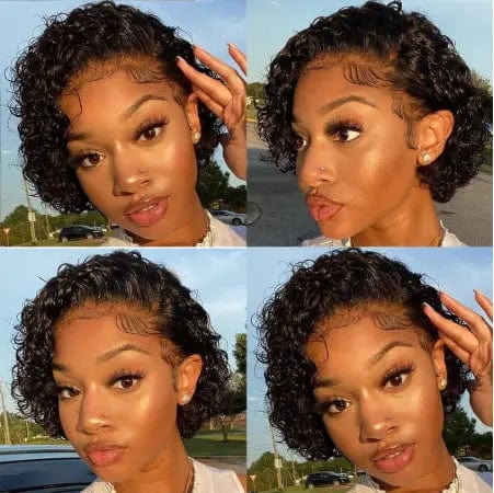 Pixie Cut Wig Short Curly Human Hair Wigs 180 Density Full Lace Wig With  Remy Brazilian  For Women Have Natural Hairline