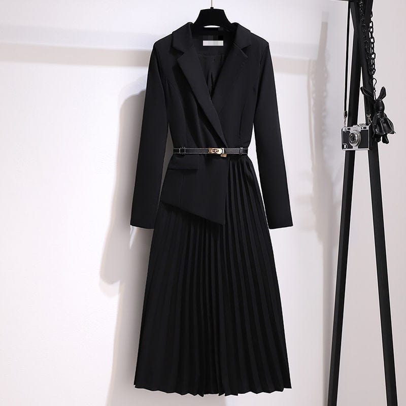 Plus Size Office Lady Dress New Fashion Long Sleeve Women Blazer Dress Slim Pleated Dress without belt