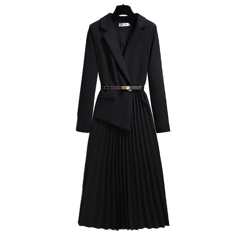 Plus Size Office Lady Dress New Fashion Long Sleeve Women Blazer Dress Slim Pleated Dress without belt