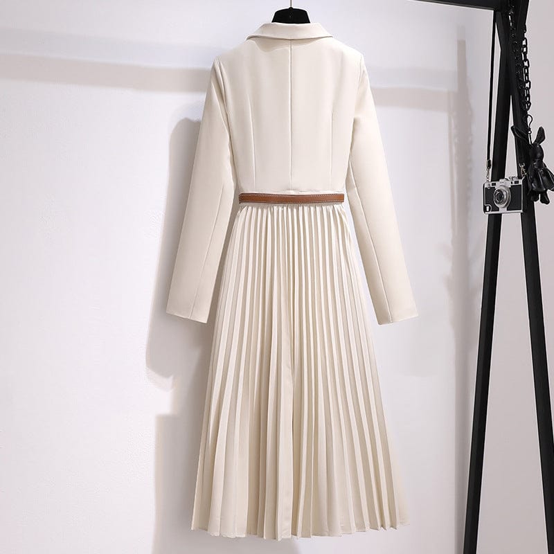 Plus Size Office Lady Dress New Fashion Long Sleeve Women Blazer Dress Slim Pleated Dress without belt